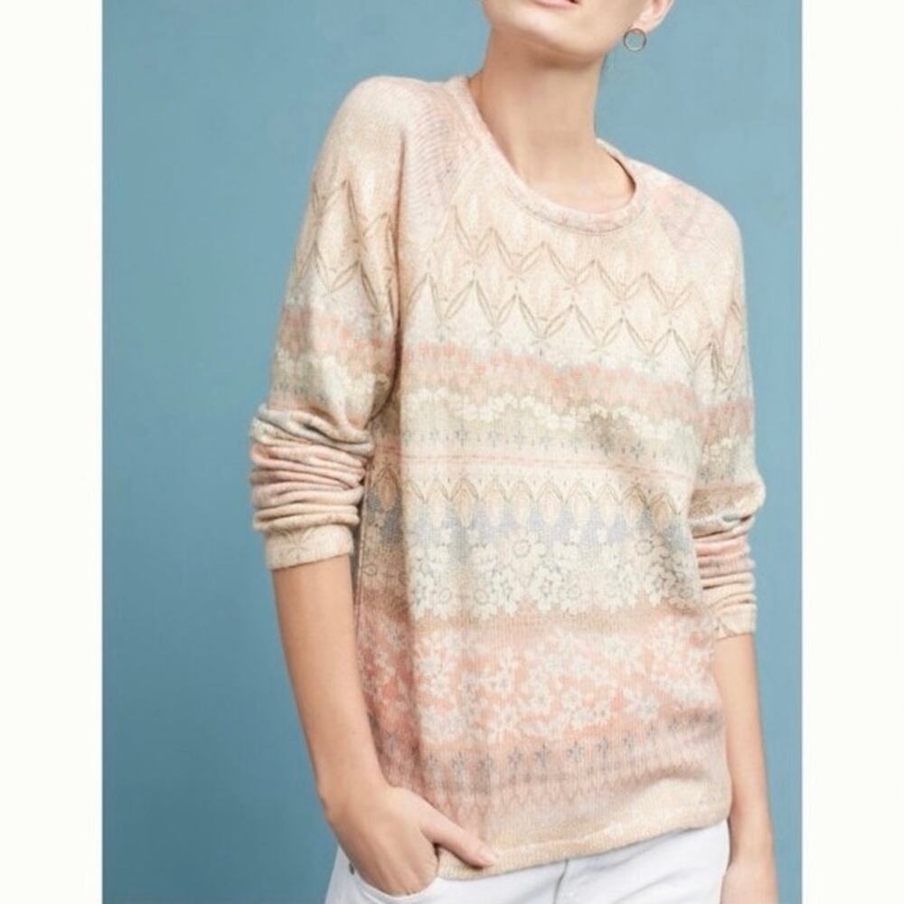 Anthropologie Postmark Sz S Muted Pastel Color Floral Sweater Pullover